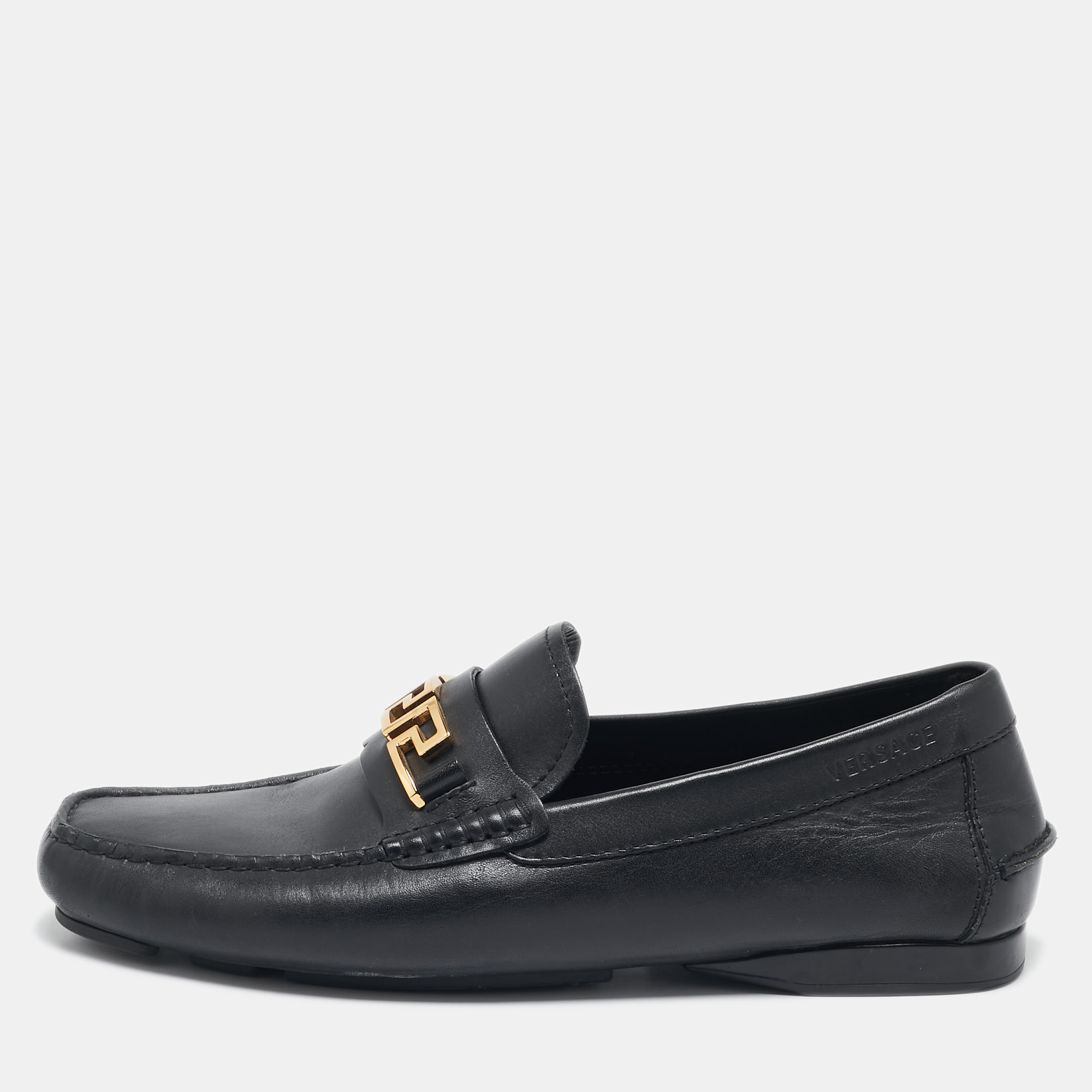 

Versace Black Leather Greca Slip On Loafers Size