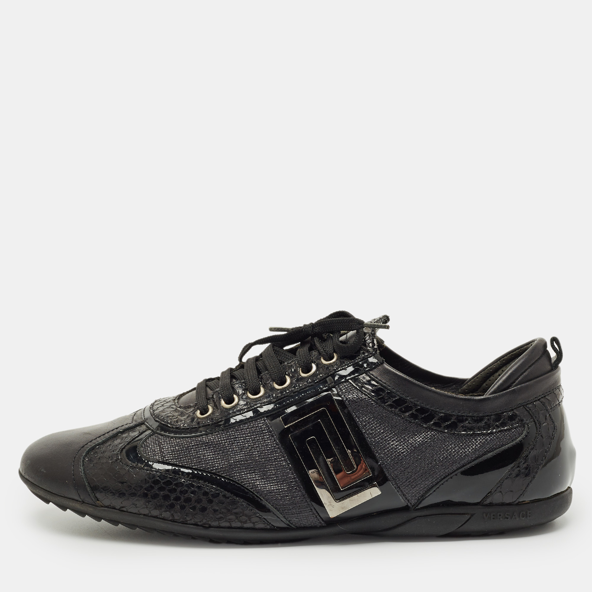 

Versace Black Patent Leather and Python Leather Lace Up Sneakers Size