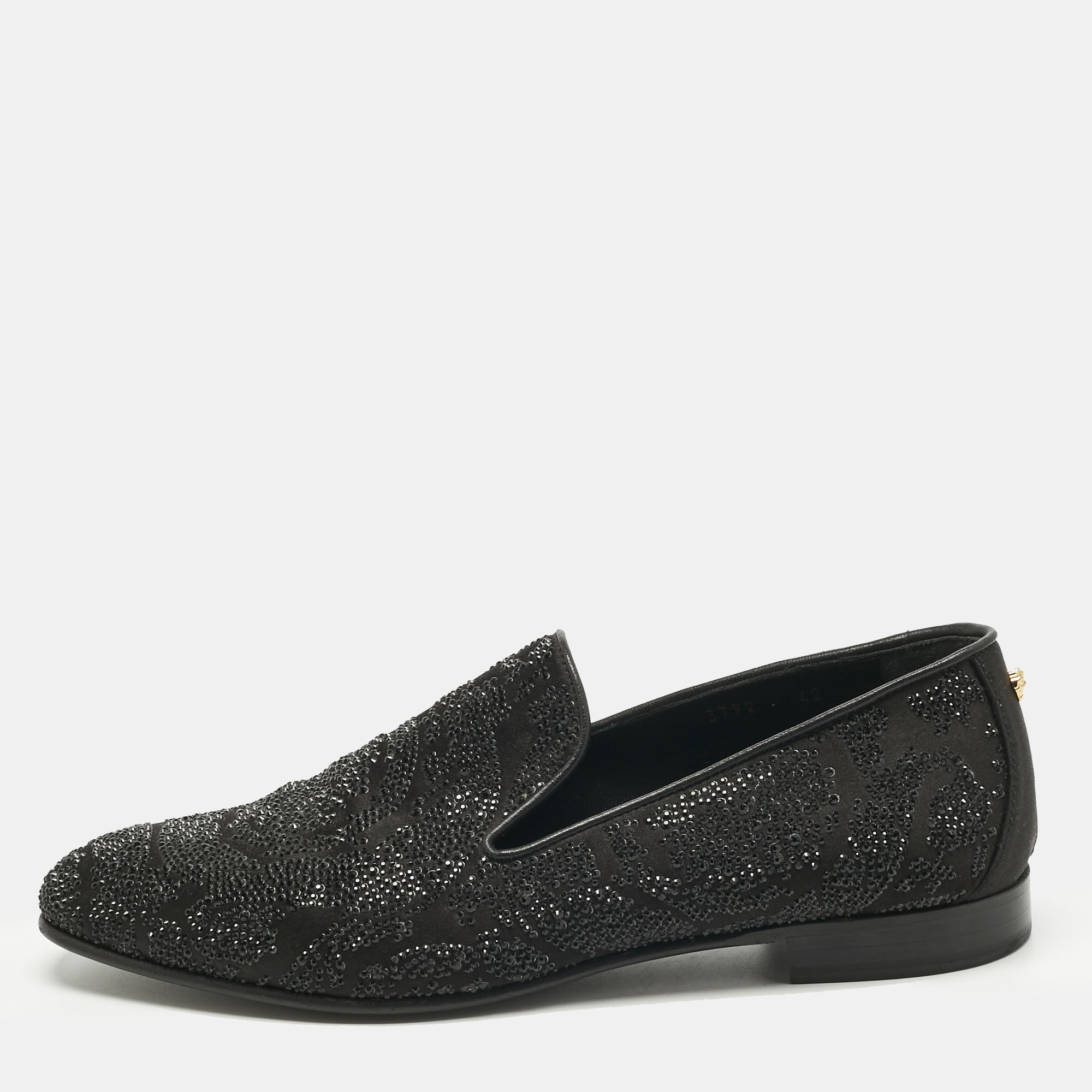 

Versace Black Crystals and Satin Medusa Logo Smoking Slippers Size