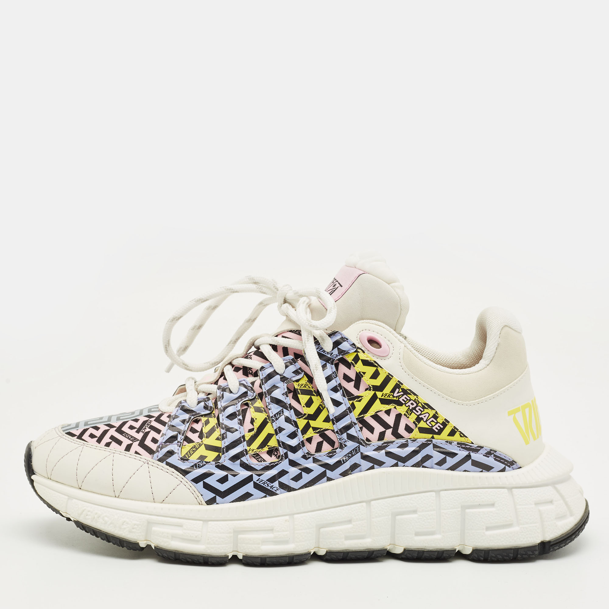 

Versace Multicolor Canvas and Leather Trigreca Lace Up Sneakers Size