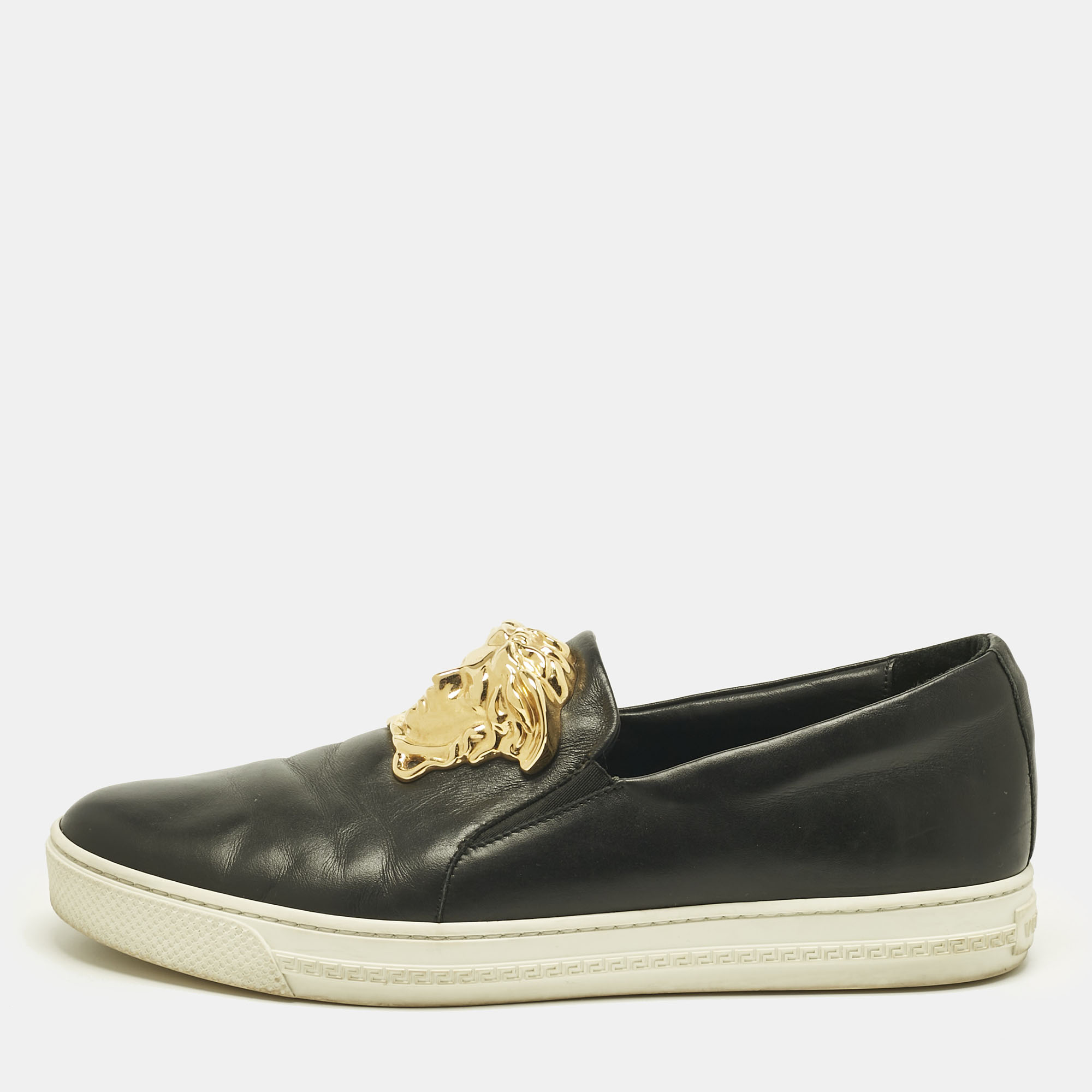 

Versace Black Leather Medusa Slip On Sneakers Size
