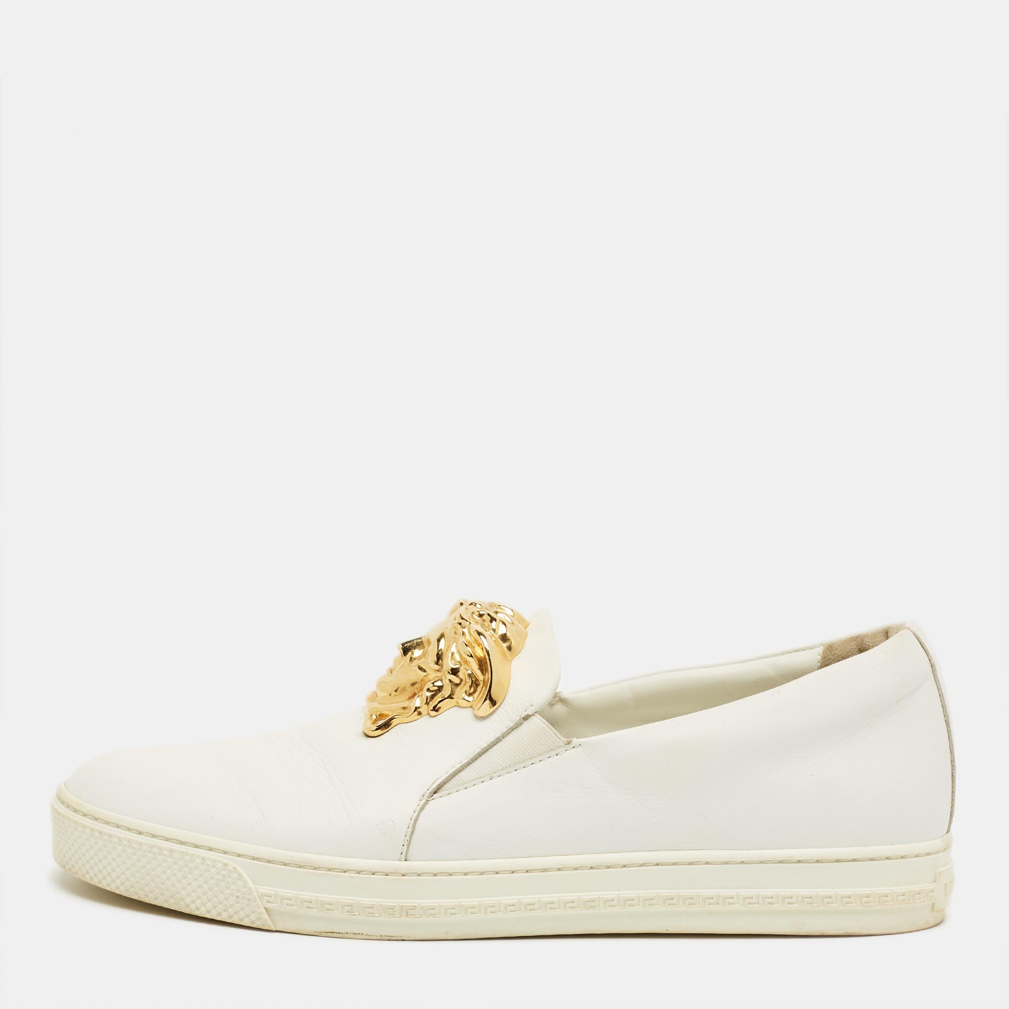 

Versace White Leather Palazzo Medusa Slip On Sneakers Size