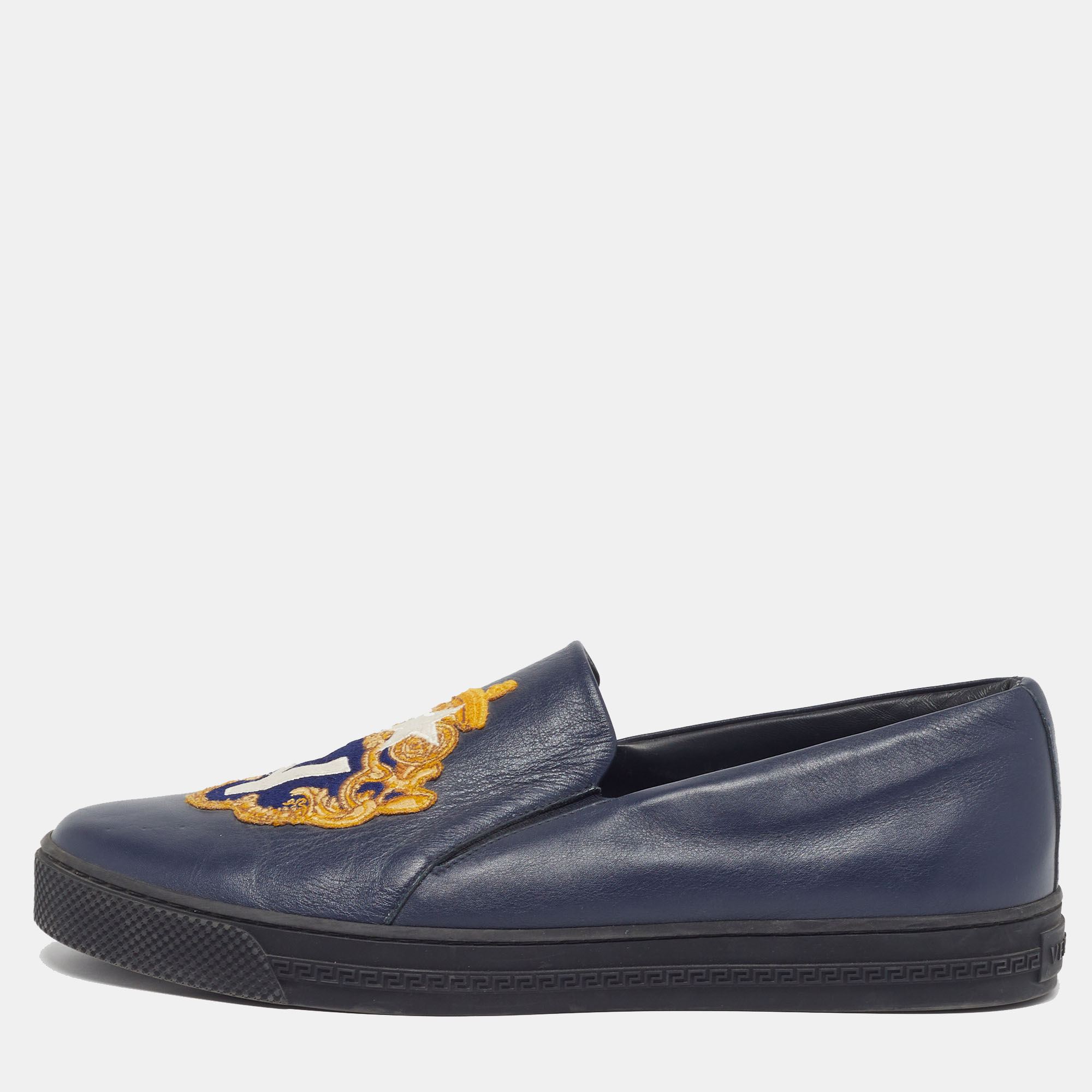

Versace Palazzo Size  Navy Blue Leather Slip On Sneakers