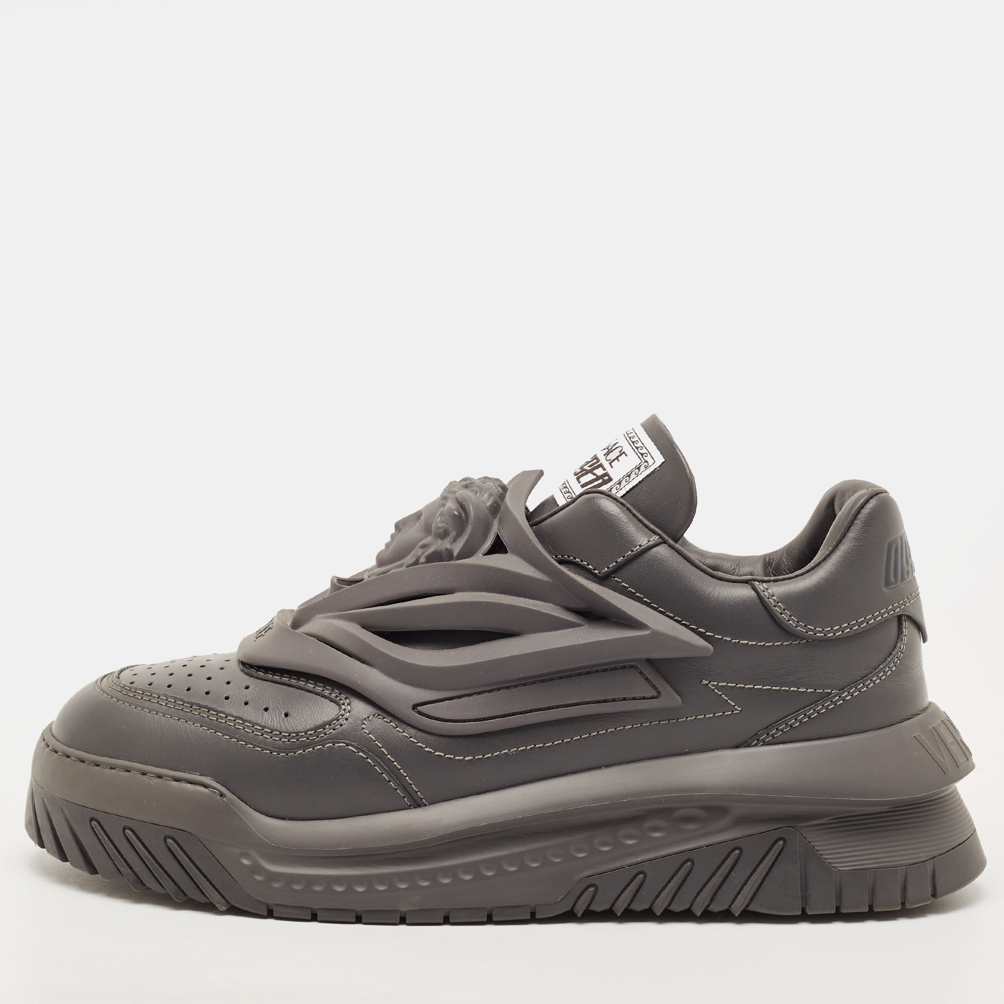 

Versace Odissea Size  Dark Grey Leather and Rubber Chunky Low Top Sneakers
