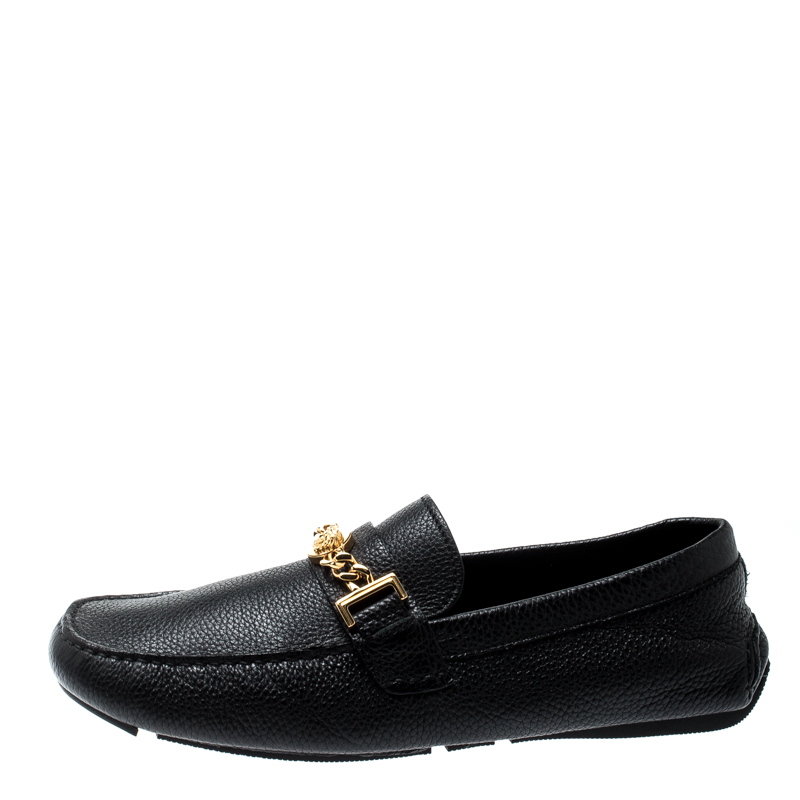 

Versace Black Grained Leather Medusa Icon Chain Detail Loafers Size