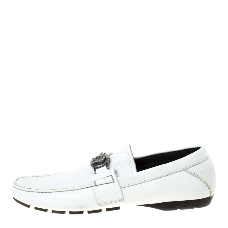 

Versace White Leather Medusa Head Loafers Size