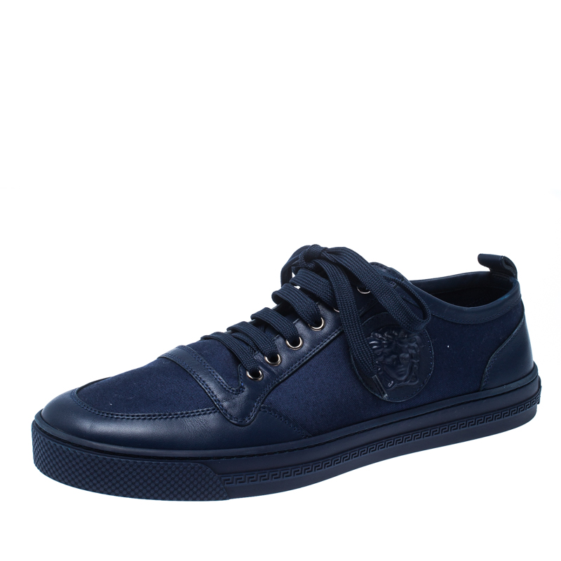 Versace Blue Canvas and Leather Medusa Head Low Top Sneakers Size 43.5 ...