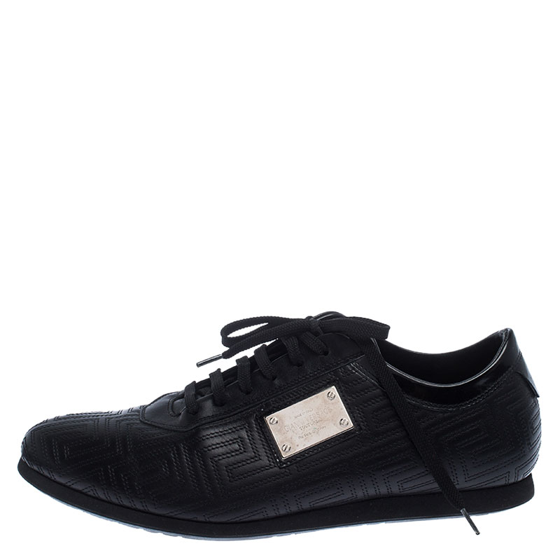 

Versace Black Quilted Leather Logo Lace Low Top Sneakers Size