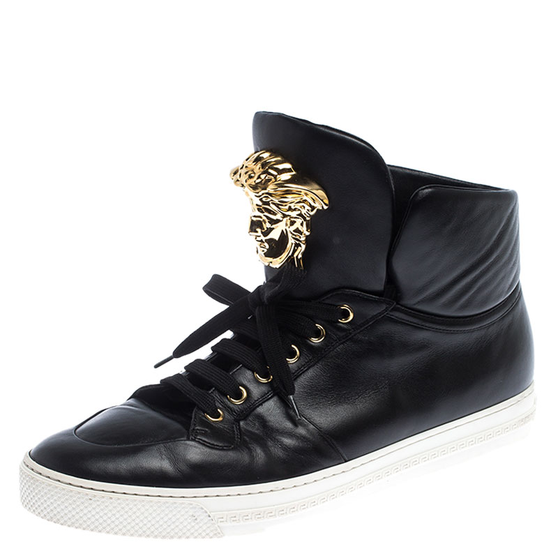 Versace Black Leather Medusa Lace High Top Sneakers Size 43 Versace ...