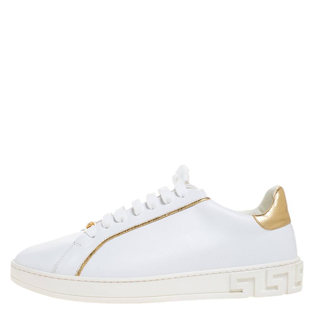 

Versace White Leather Medusa Head Embellished Low Top Sneakers Size