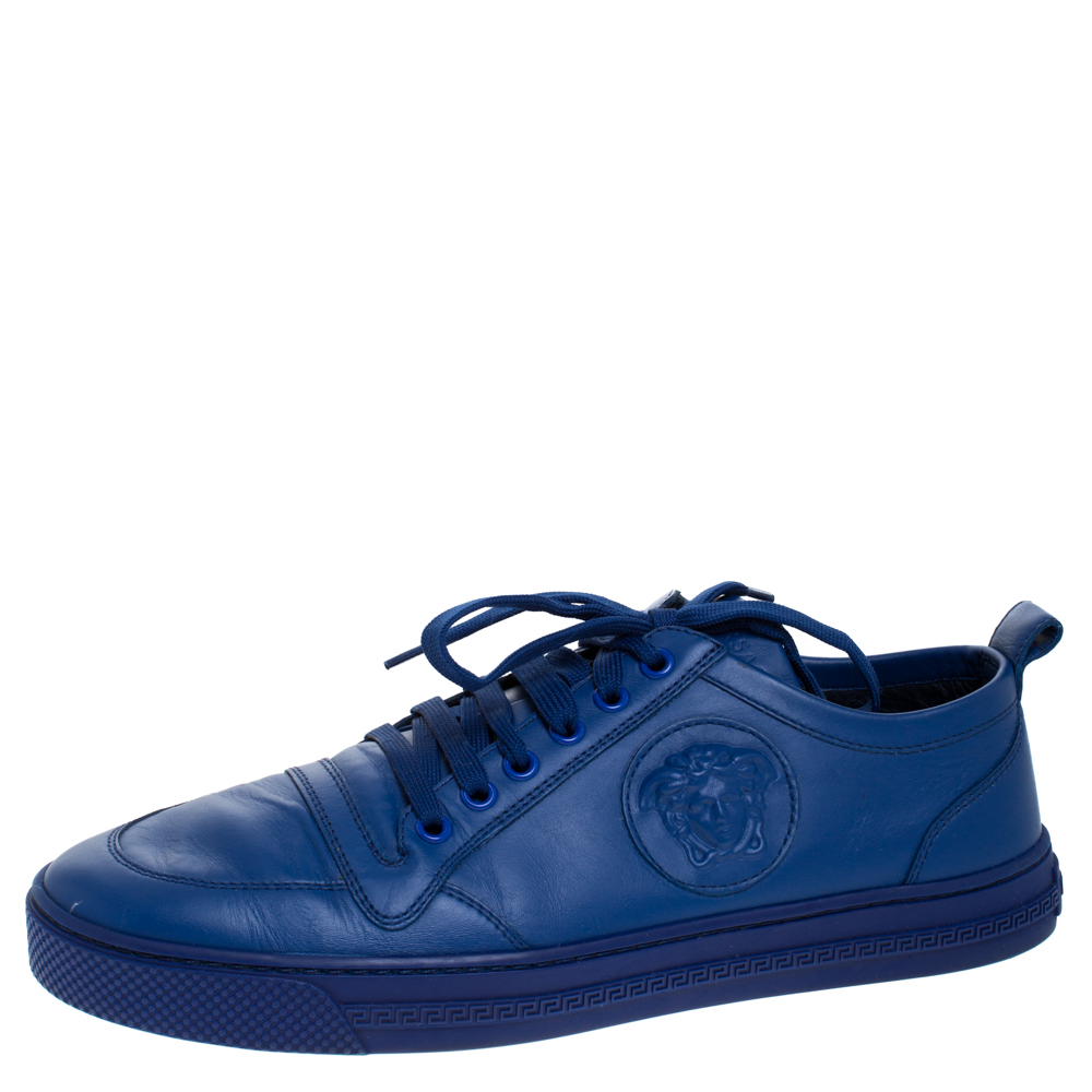 Versace Blue Leather Medusa Low Top Lace Up Sneakers Size 43