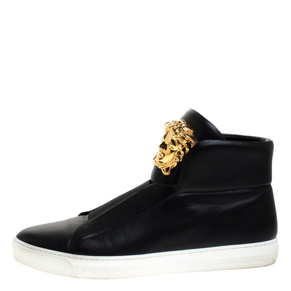 

Versace Black Leather Palazzo Slip On High Top Sneakers Size