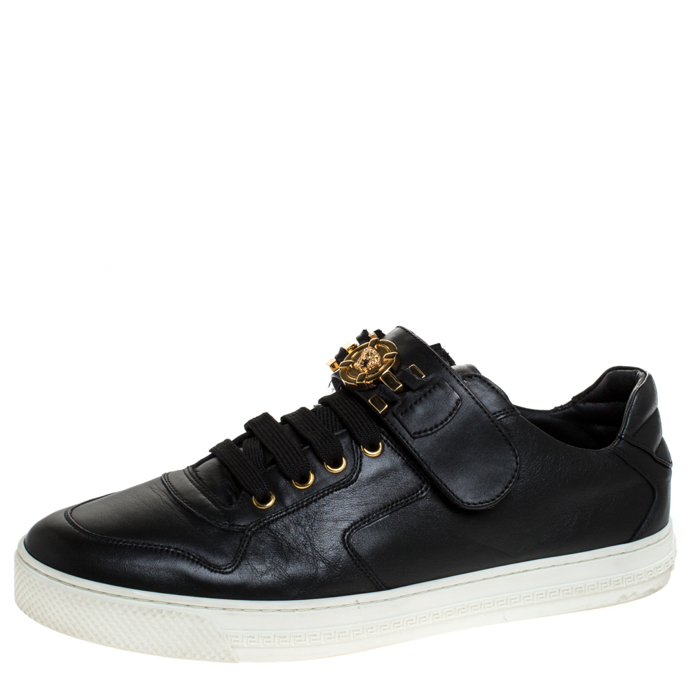 Versace Black Leather Lace Up/Velcro 