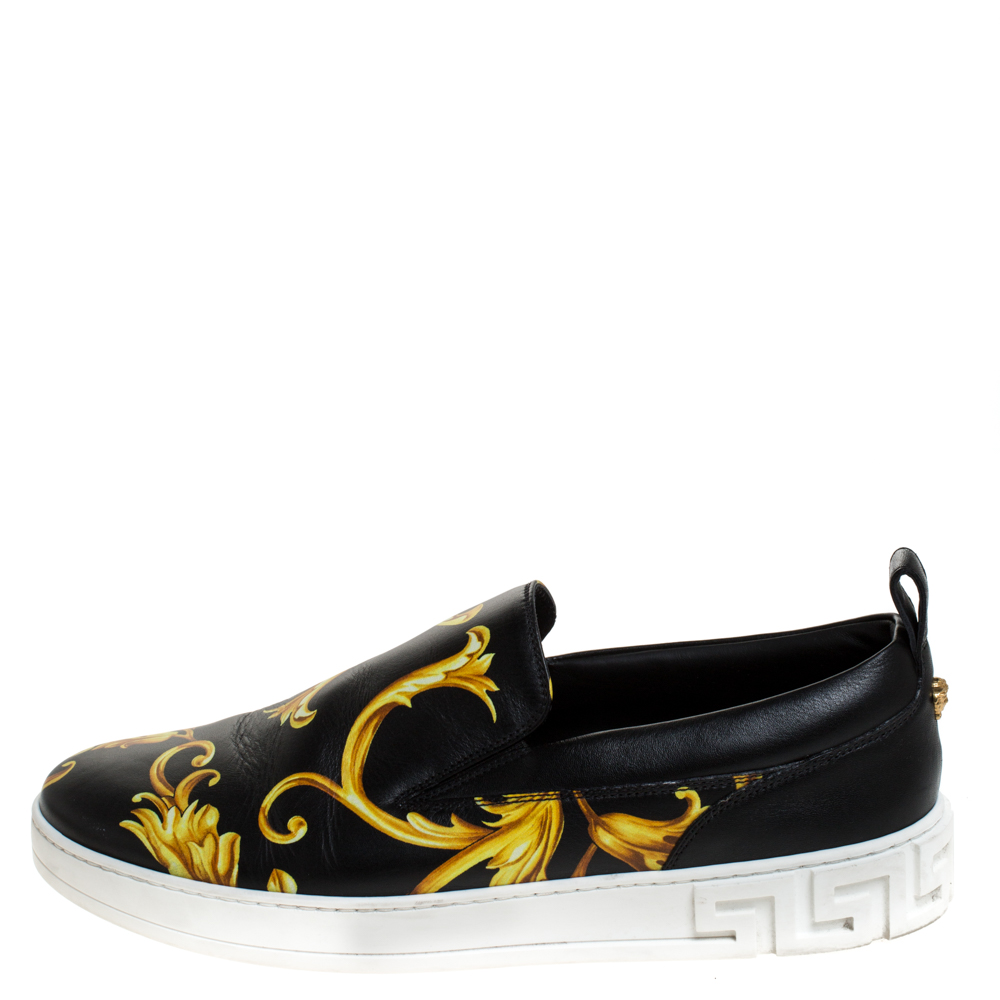 

Versace Black/Gold Barocco Printed Leather Slip On Sneakers Size, Multicolor