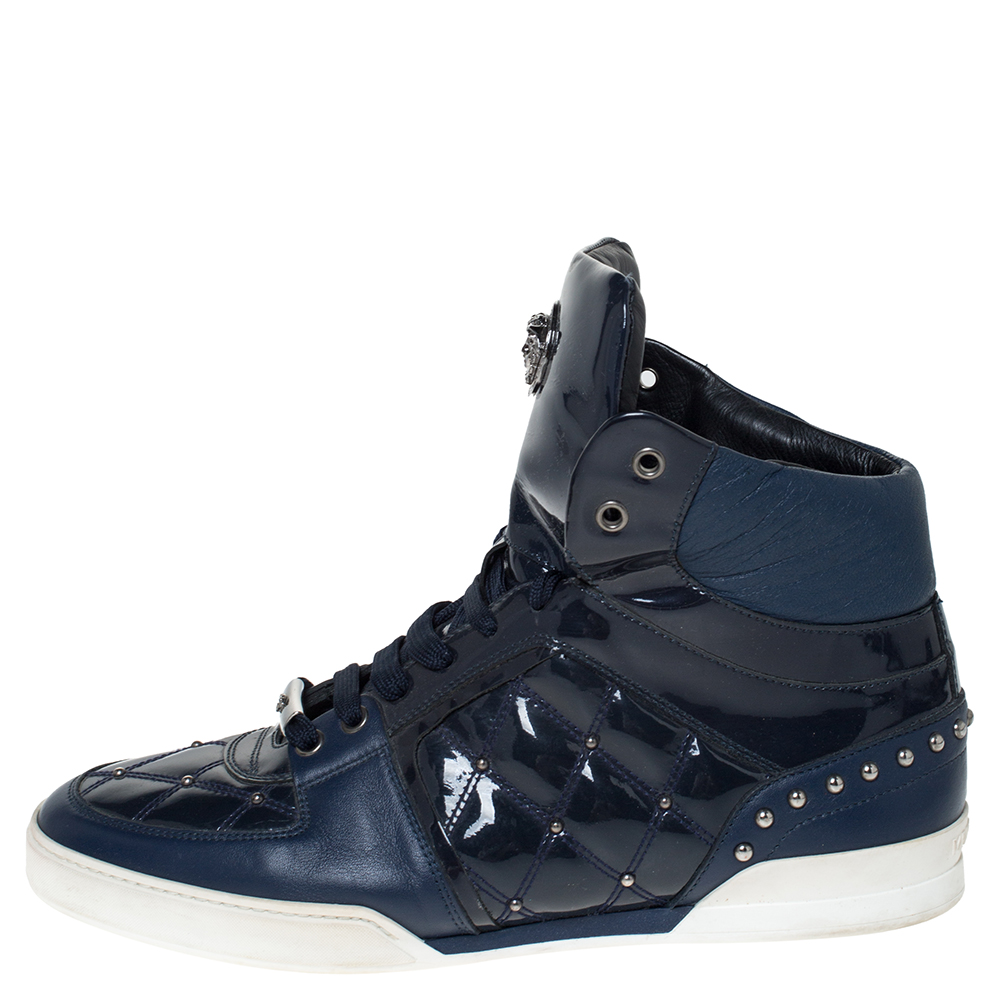 

Versace Blue Patent Leather Medusa Studded High Top Sneakers Size