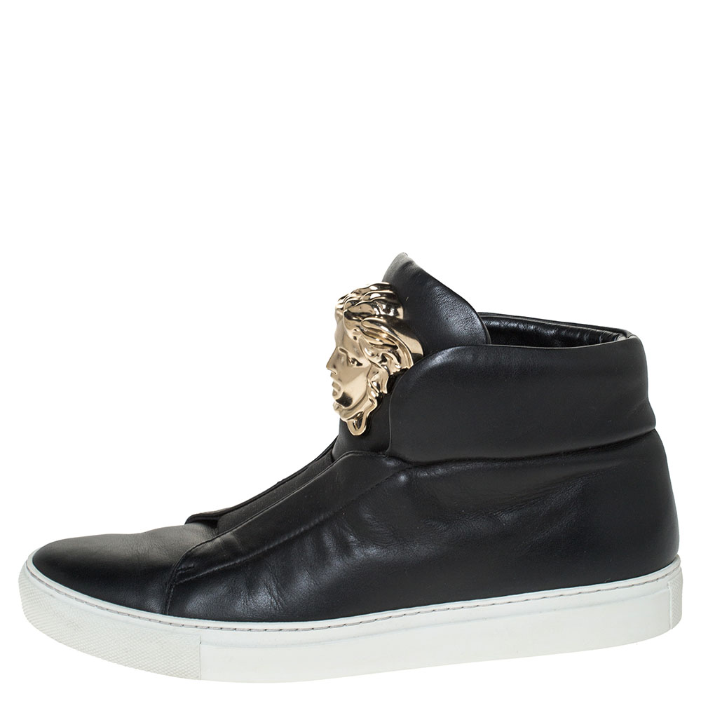 

Versace Black Leather Palazzo Medusa High Top Sneakers Size