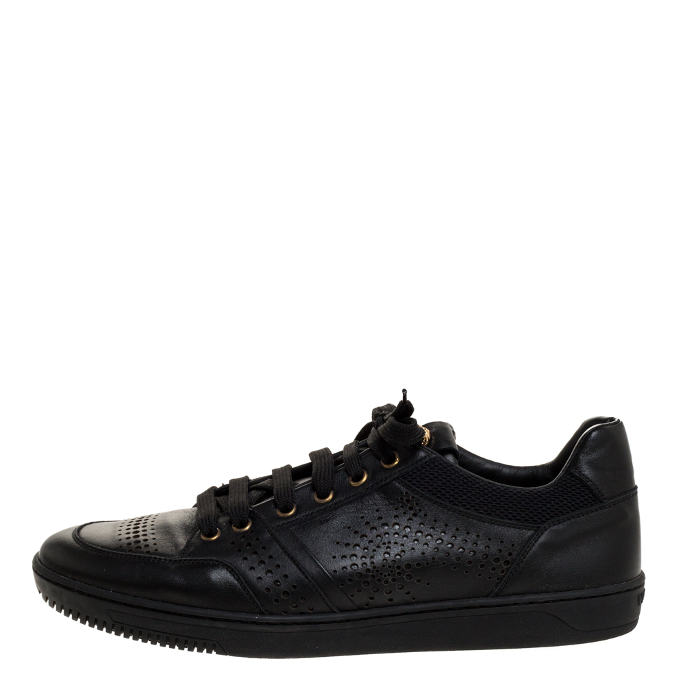 

Versace Black Perforated Leather Low Top Sneakers Size