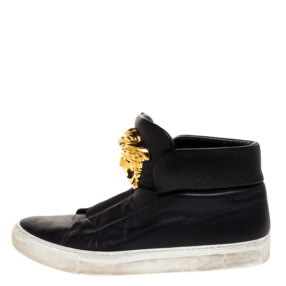 

Versace Black Leather Palazzo Medusa High Top Sneakers Size