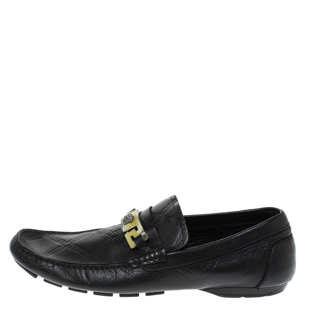 

Versace Black Leather Meander Pattern Medusa Loafers Size