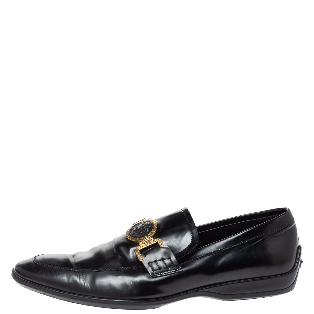 

Versace Black Leather Medusa Slip On Loafers Size