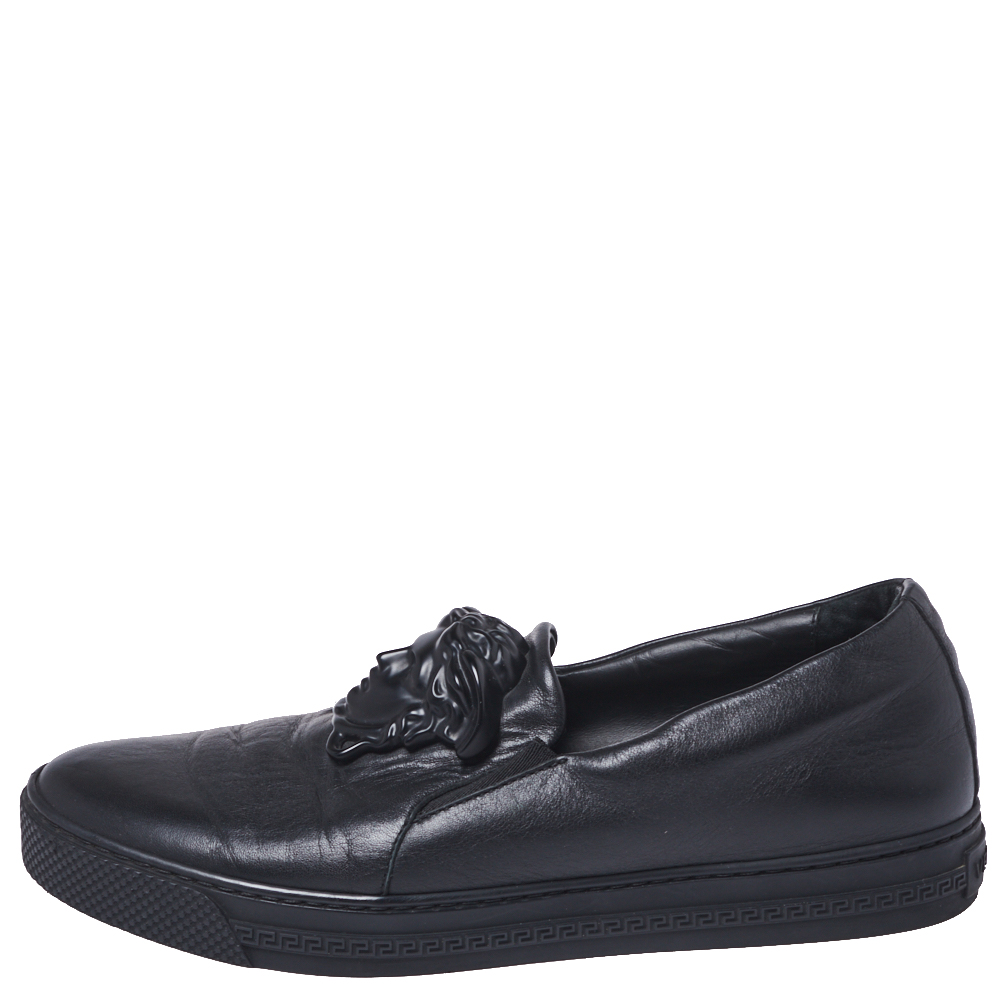 

Versace Black Leather Medusa Slip-On Low Top Sneakers Size