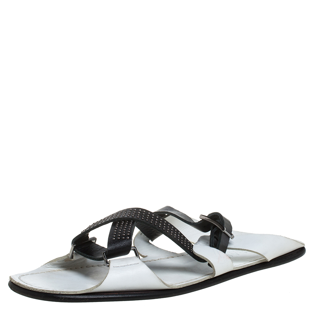 

Versace White Leather Crossover Slide Sandals Size