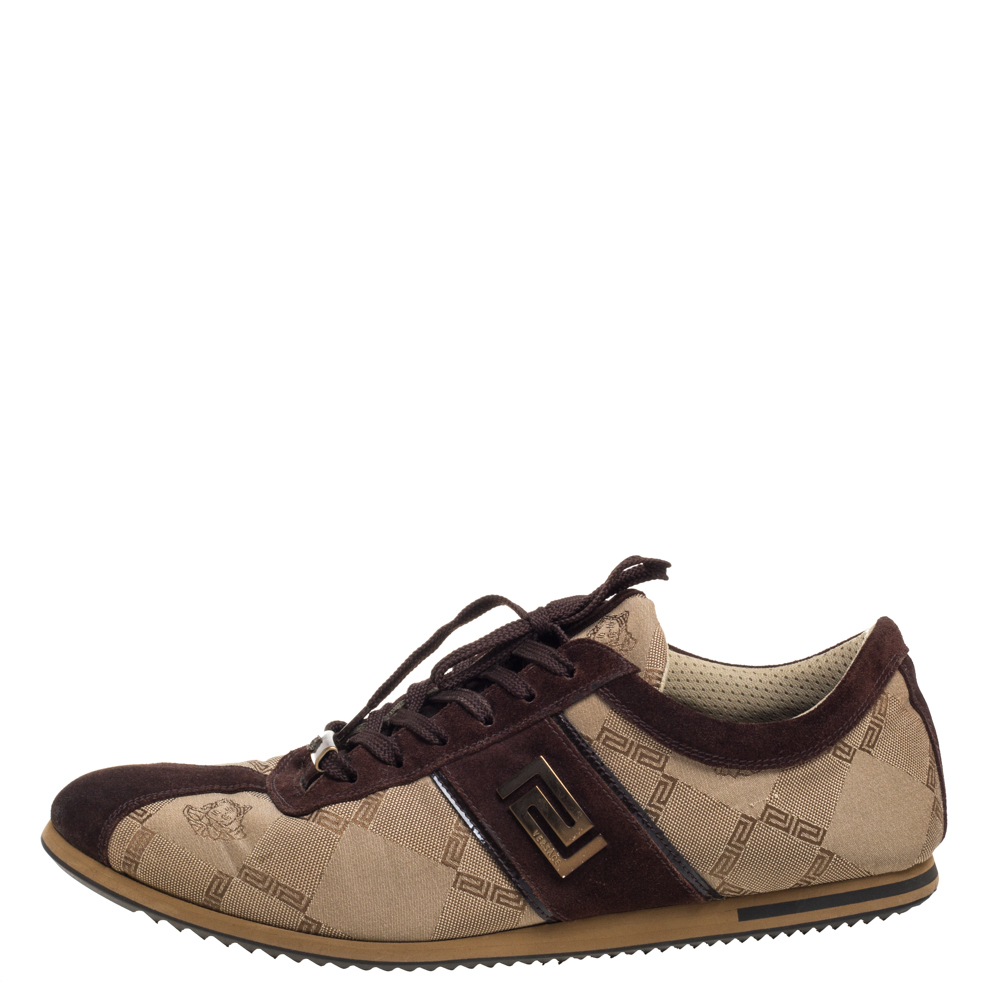 

Versace Beige/Brown Suede And Canvas Low Top Sneakers Size
