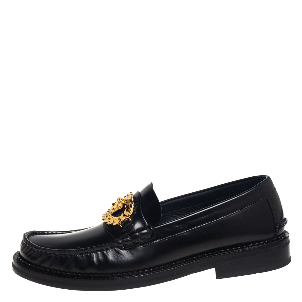 

Versace Black Leather Medusa Chain Loafers Size