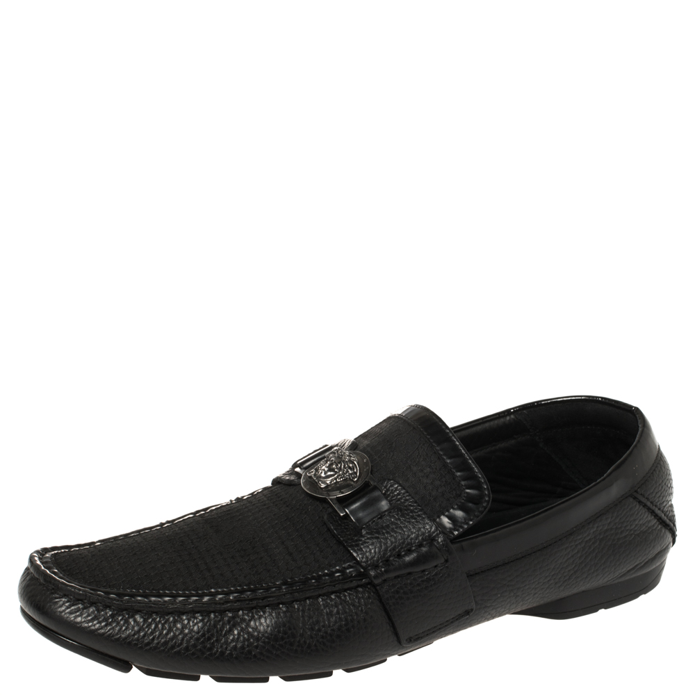 

Versace Black Leather Medusa Embellished Slip On Loafers