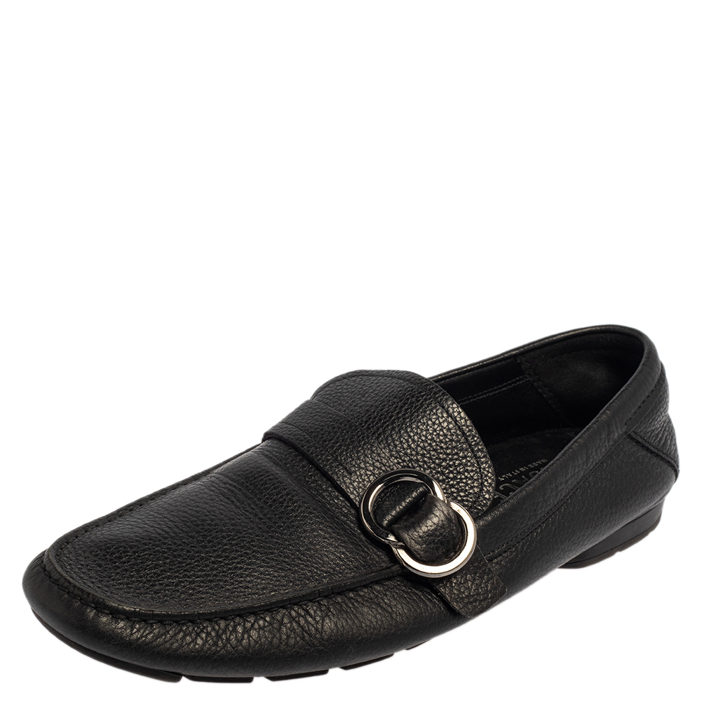 

Versace Black Leather Slip On Loafers Size