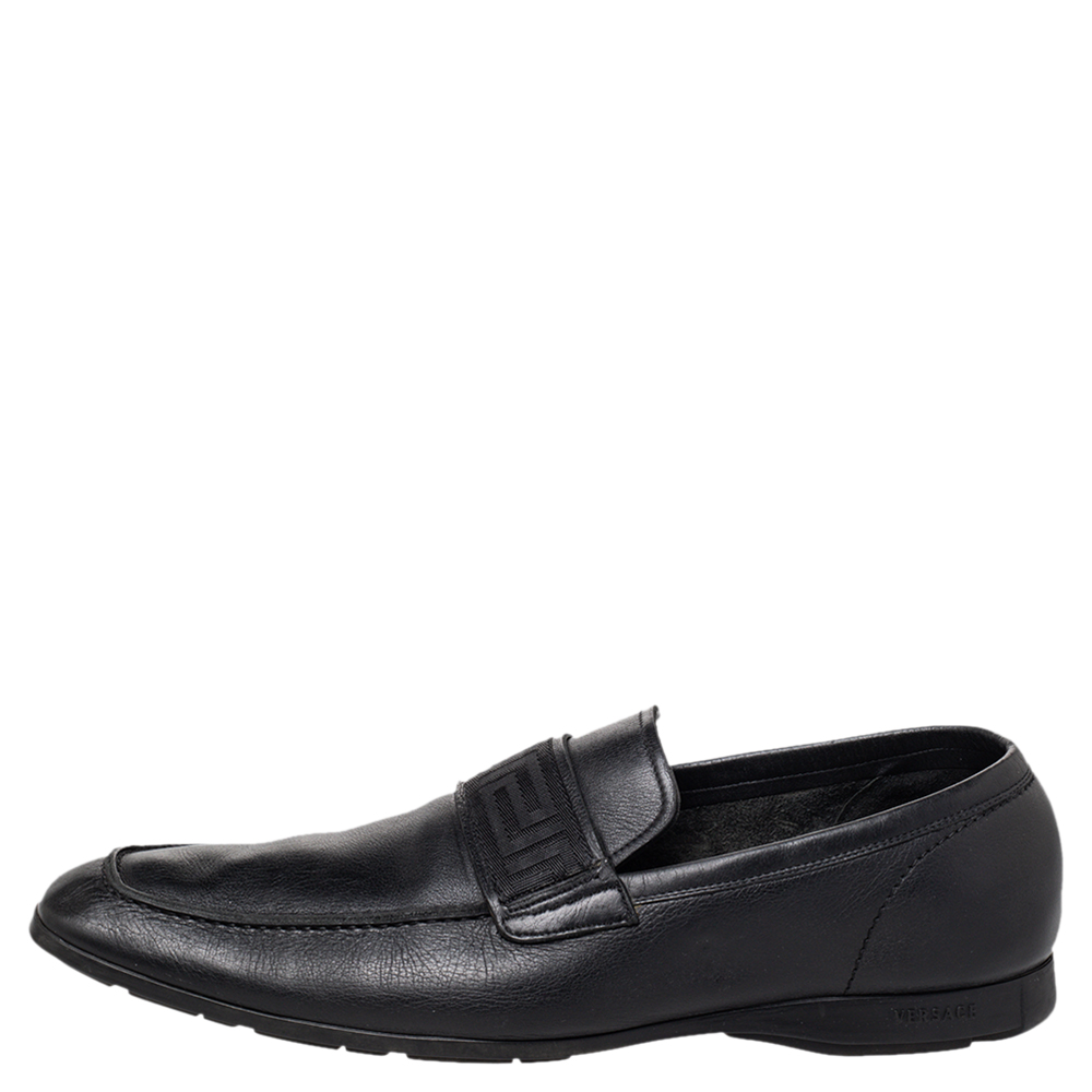 

Versace Black Leather Slip on Loafers Size