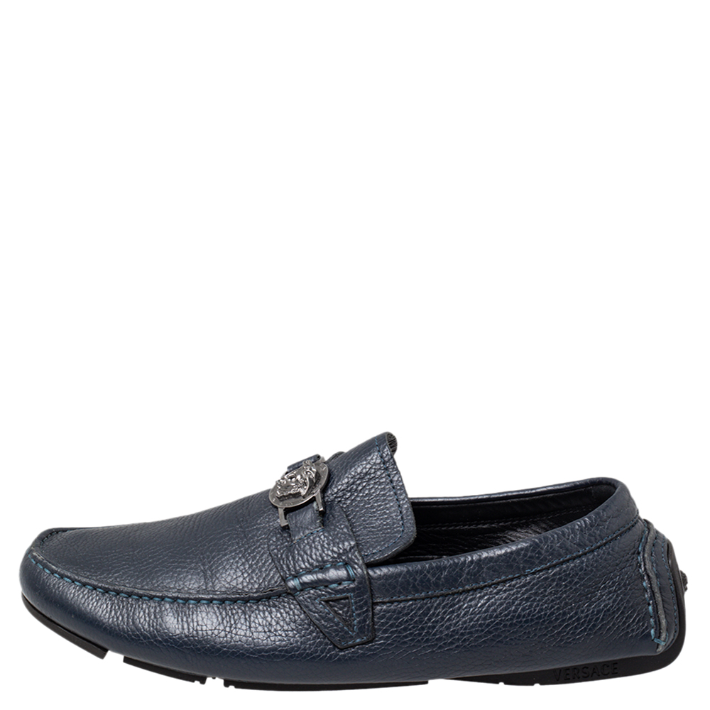 

Versace Blue Leather Medusa Slip on Loafers Size