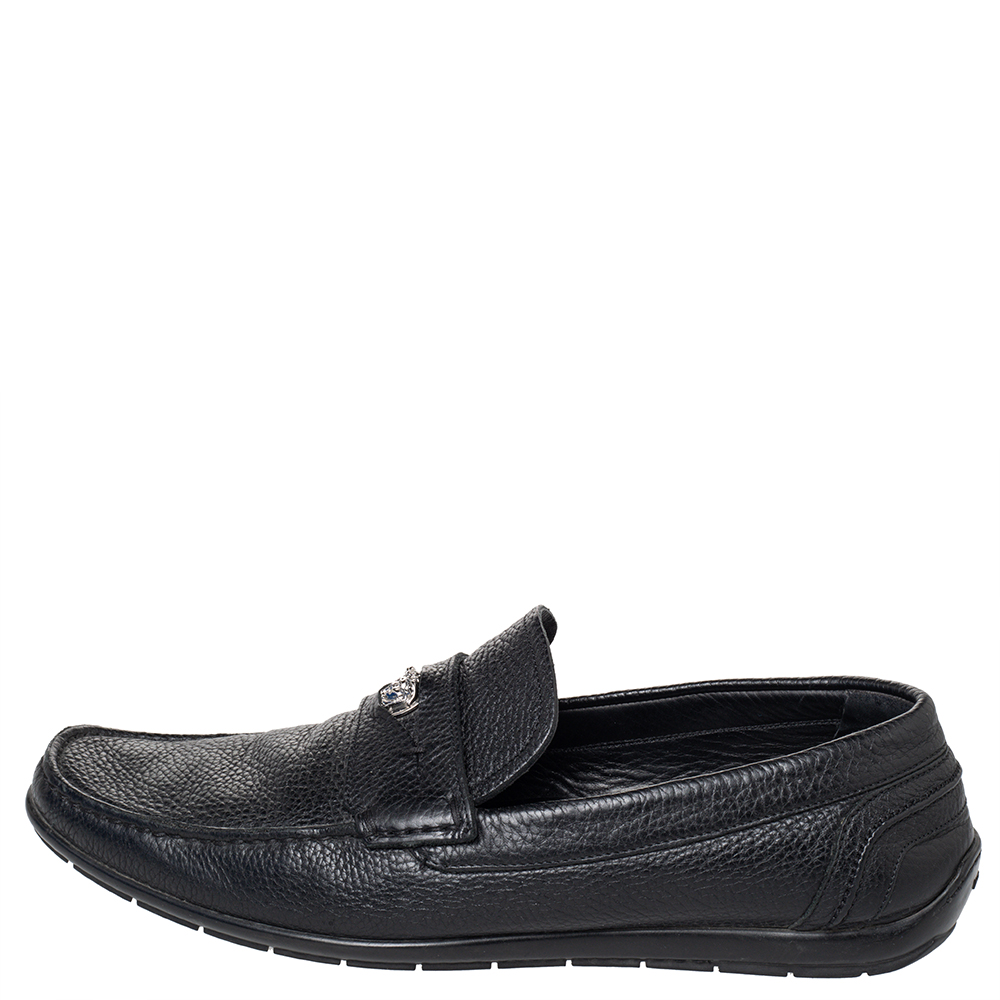 

Versace Black Leather Medusa Slip On Loafers Size