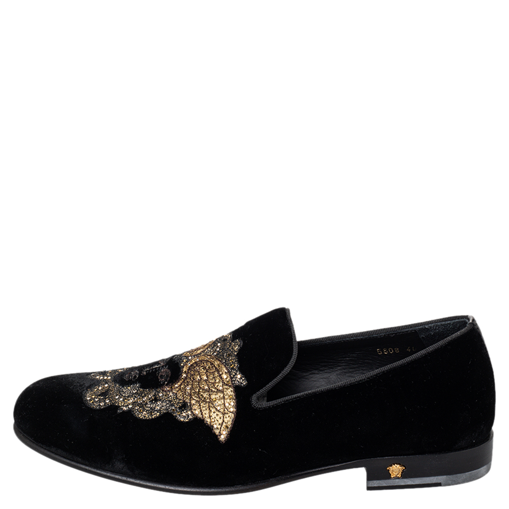 

Versace Black Velvet Medusa Slip On Loafers Size