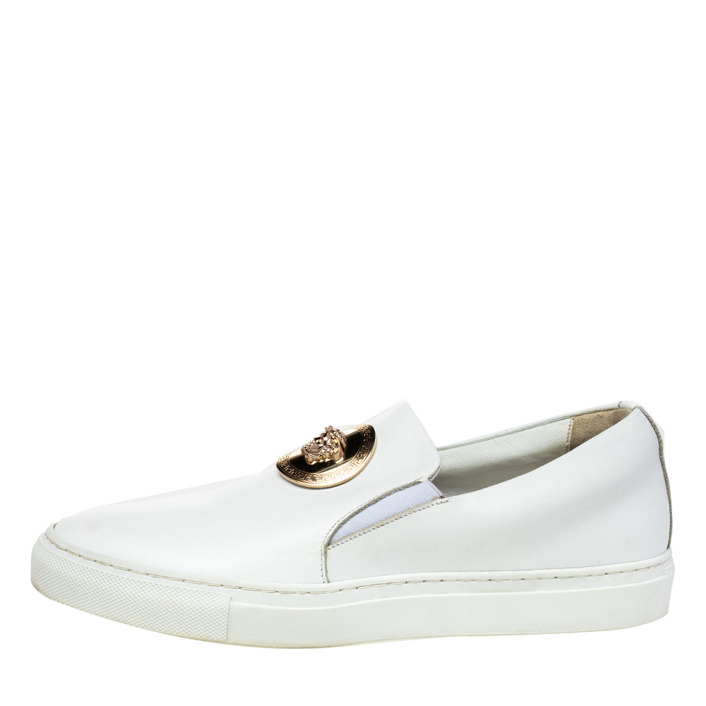 

Versace White Leather Palazzo Medusa Slip-On Sneakers Size