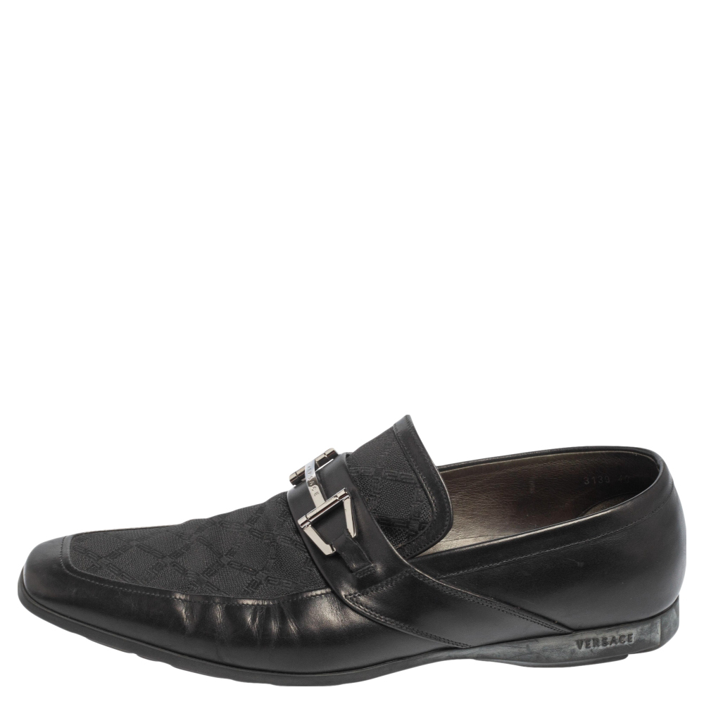 

Versace Black Leather And Fabric Pointed Square Toe Loafers Size