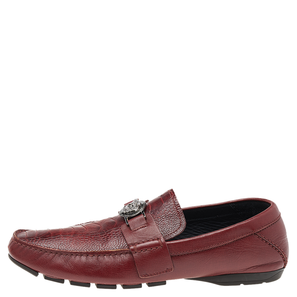 

Versace Red Crocodile Leather Medusa Loafers Size