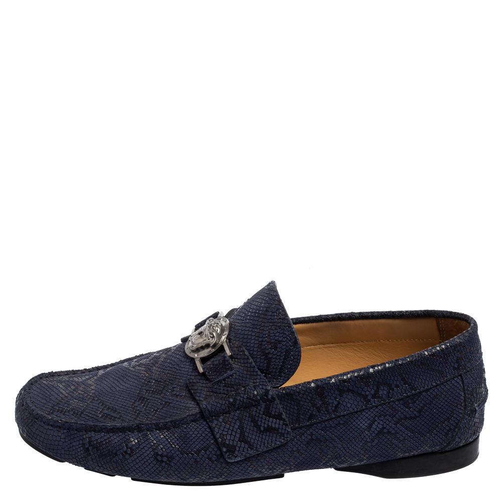 

Versace Blue Nubuck Leather Medusa Slip On Loafers Size, Navy blue