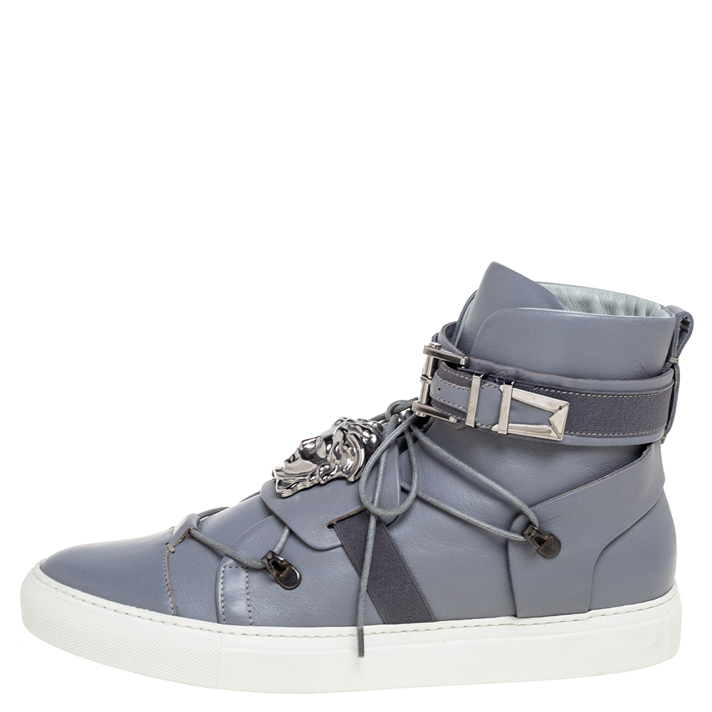 

Versace Grey Leather Medusa Plaque Strap High-Top Sneakers Size