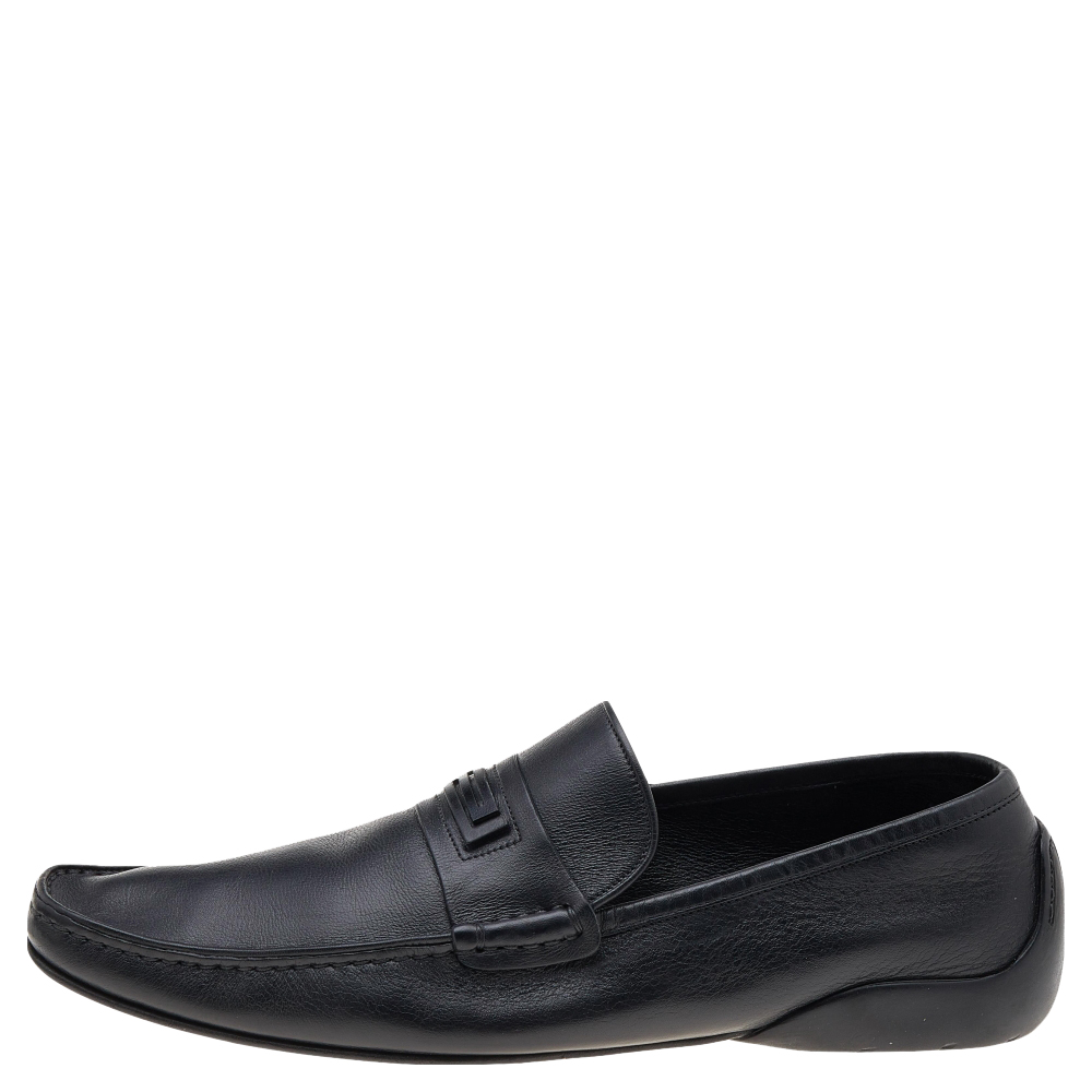 

Versace Black Leather Slip On Loafers Size