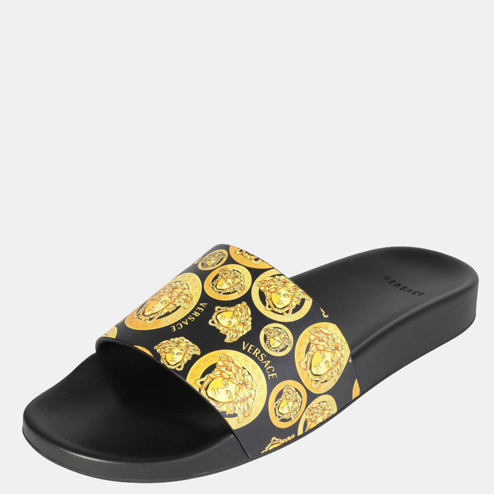 

Versace Medusa Coin Stud Leather Slides ( EUR, Black