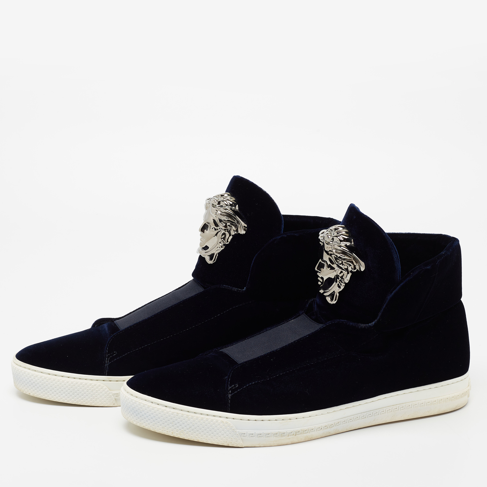 

Versace Navy Blue Velvet Medusa Slip On High Top Sneakers Size
