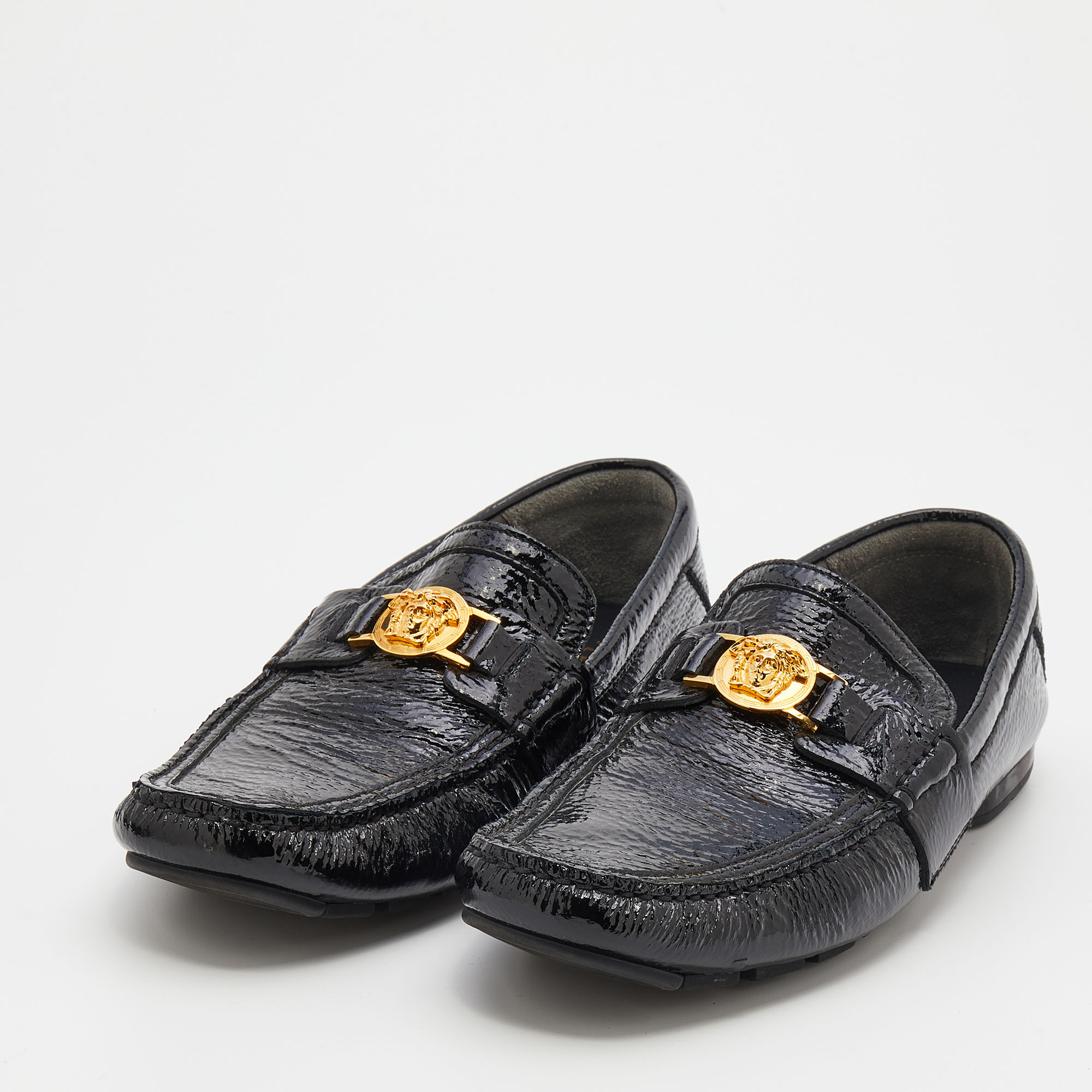 

Versace Black Patent Leather Medusa Detail Slip On Loafers Size