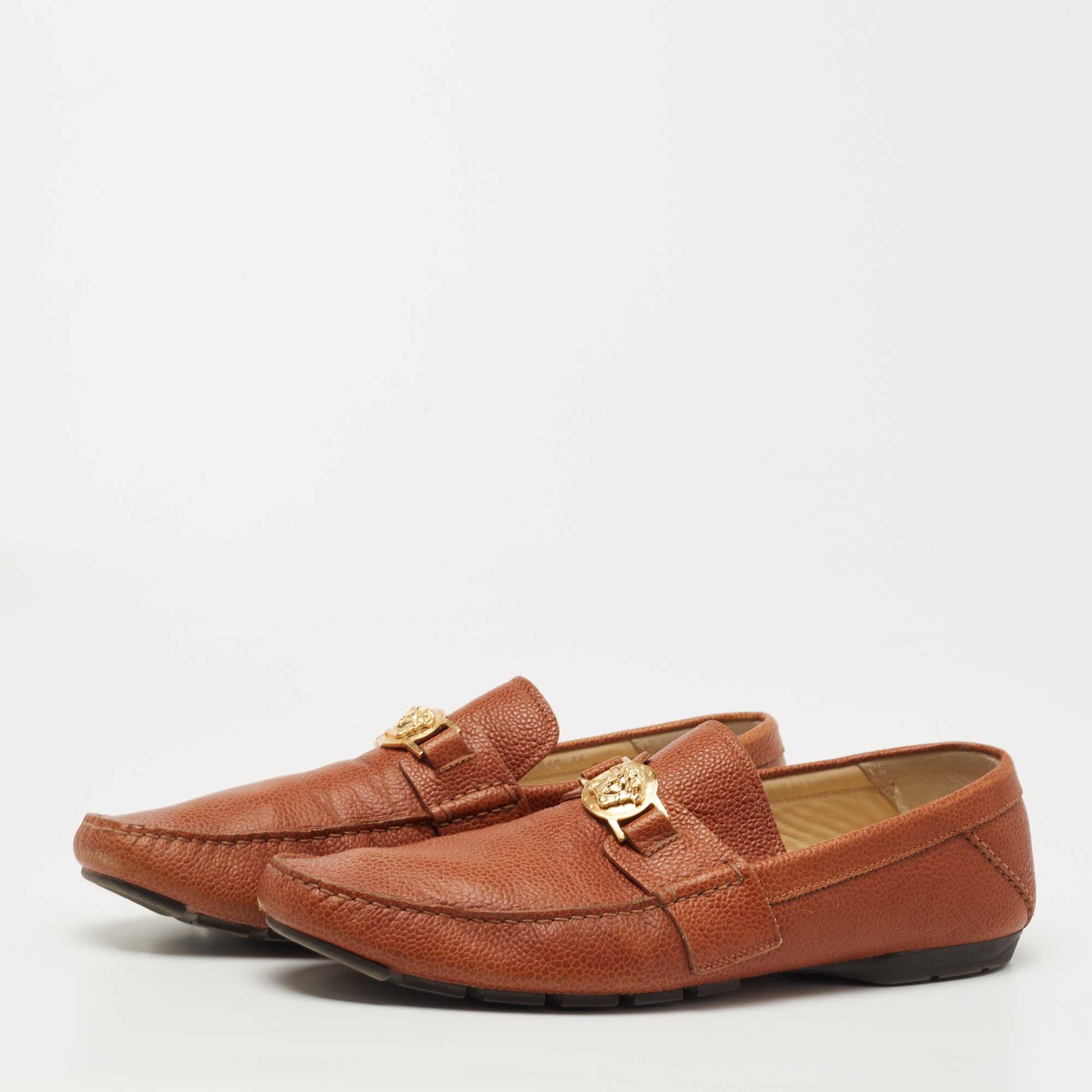 

Versace Brown Leather Medusa Detail Slip On Loafers Size
