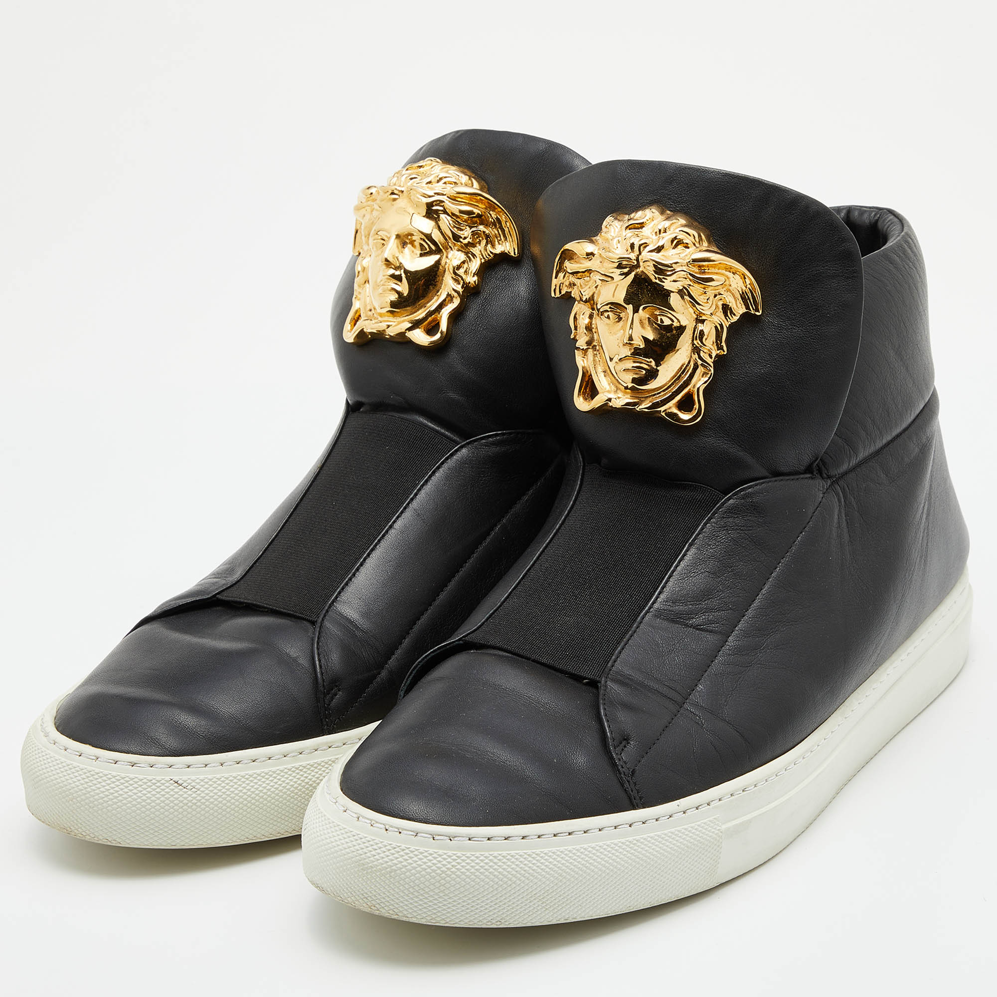 

Versace Black Leather Palazzo Medusa High Top Slip On Sneakers Size