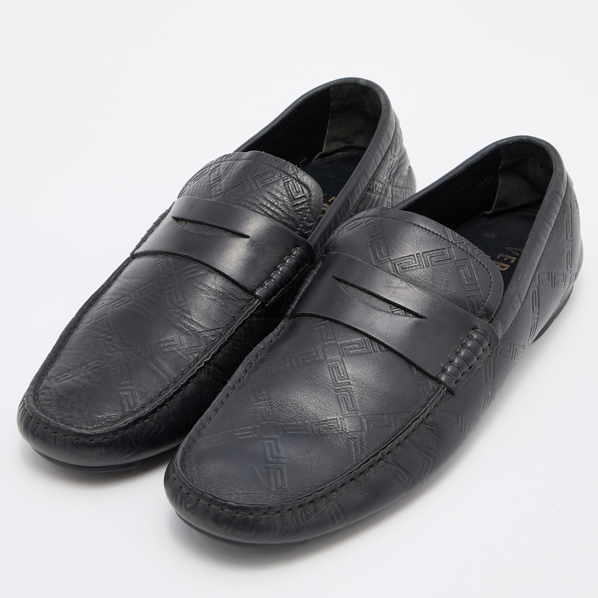 

Versace Black Leather Penny Slip On Loafers Size