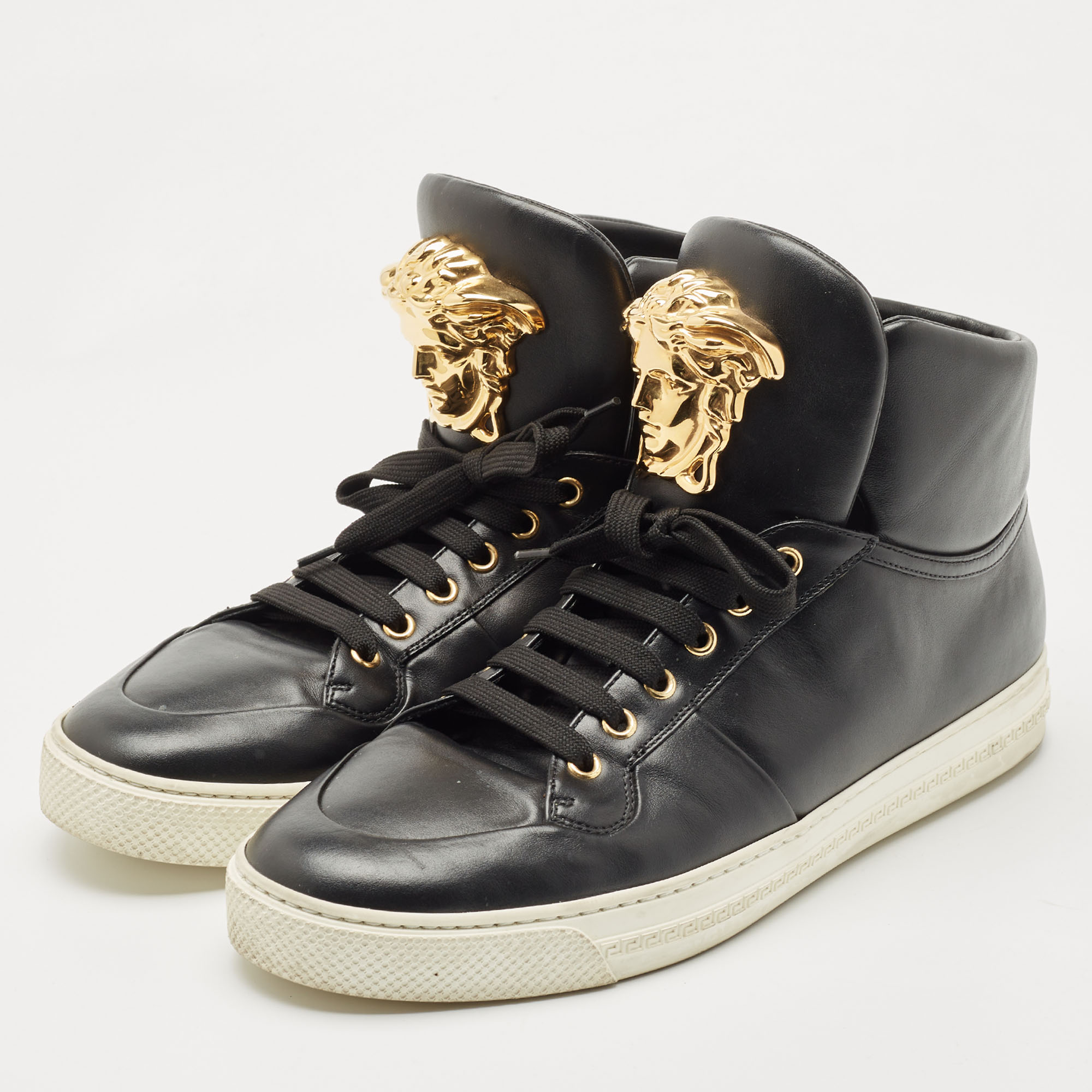 

Versace Black Leather Medusa Lace High Top Sneakers Size