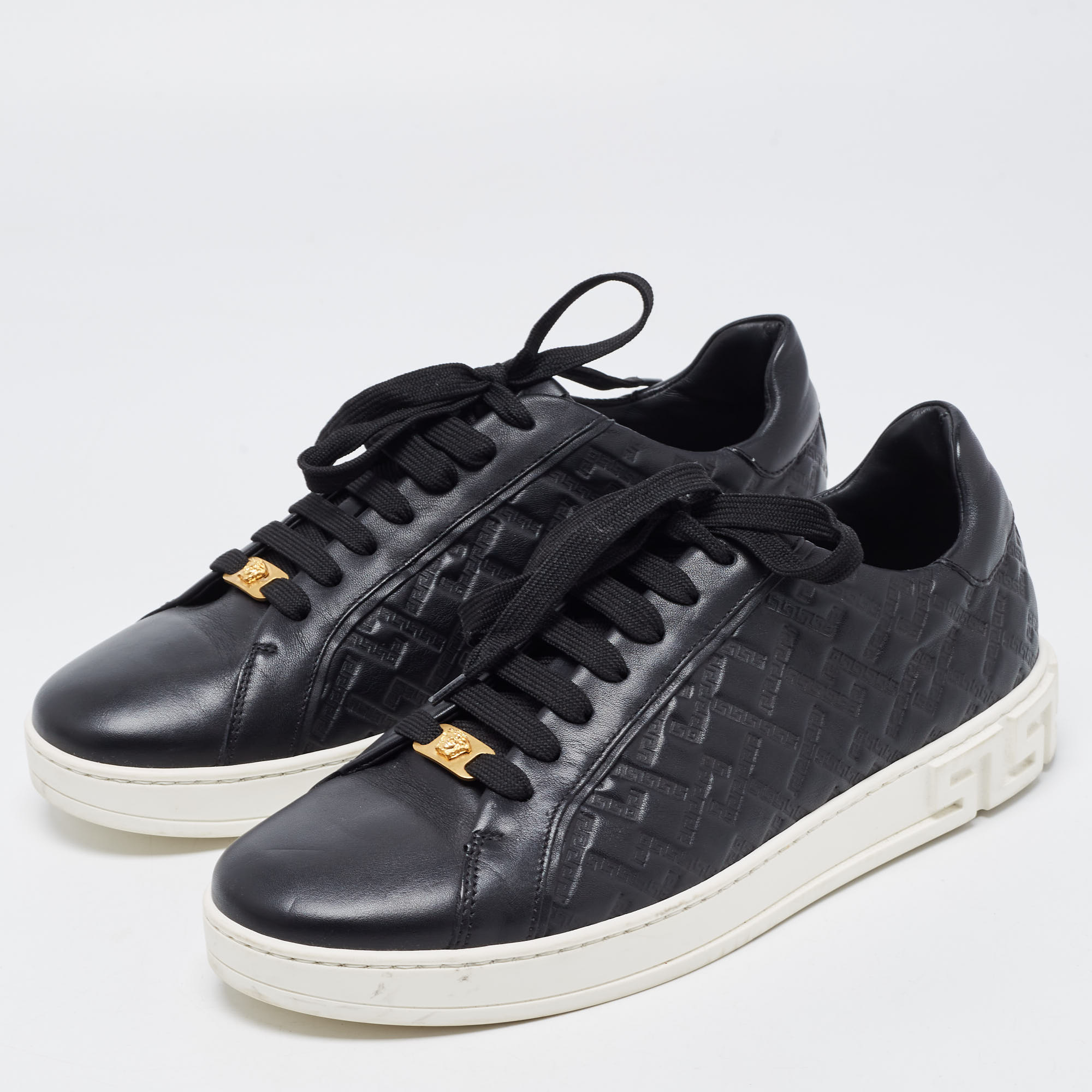 

Versace Black Leather Low Top Sneakers Size