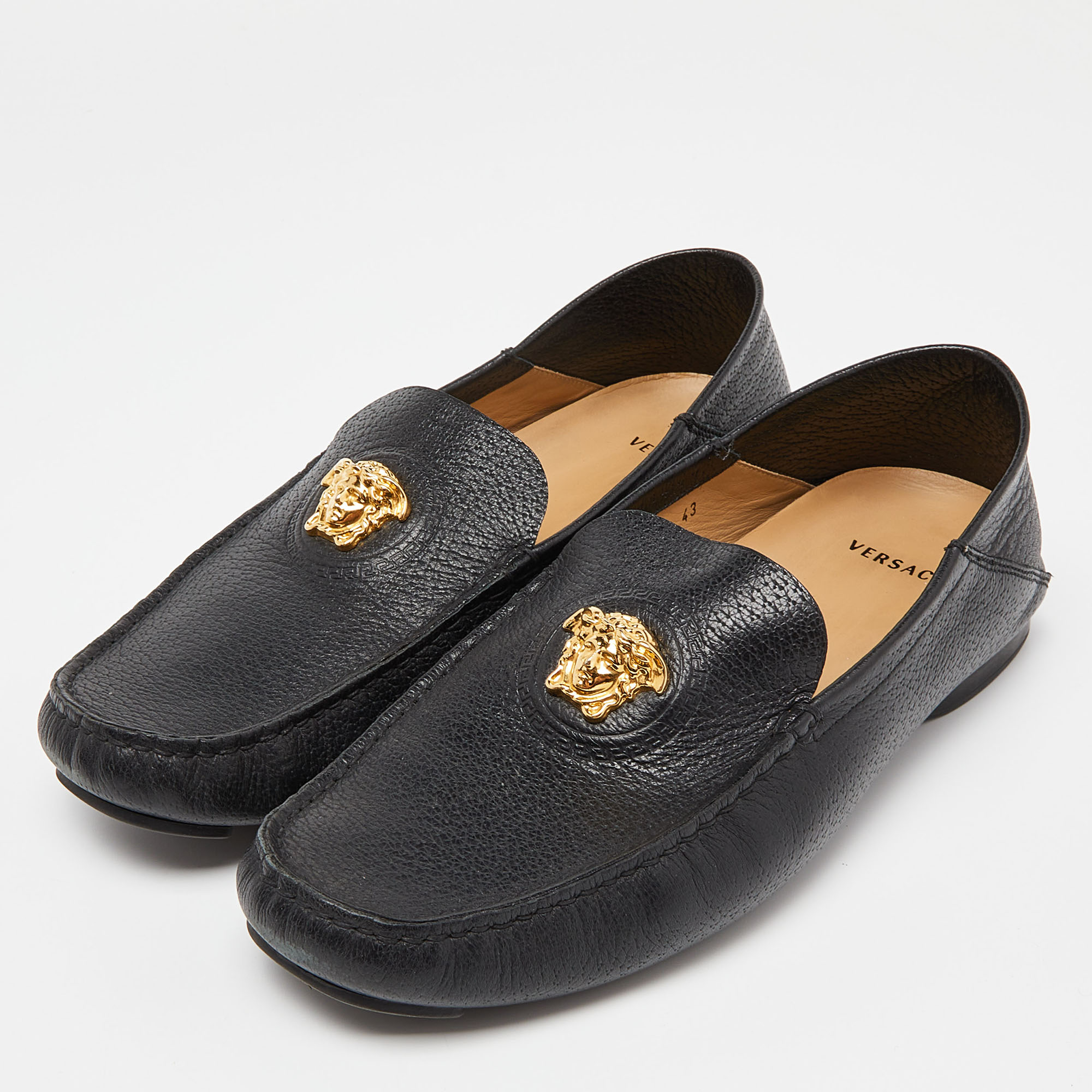 

Versace Black Leather Medusa Low Top Loafers Size