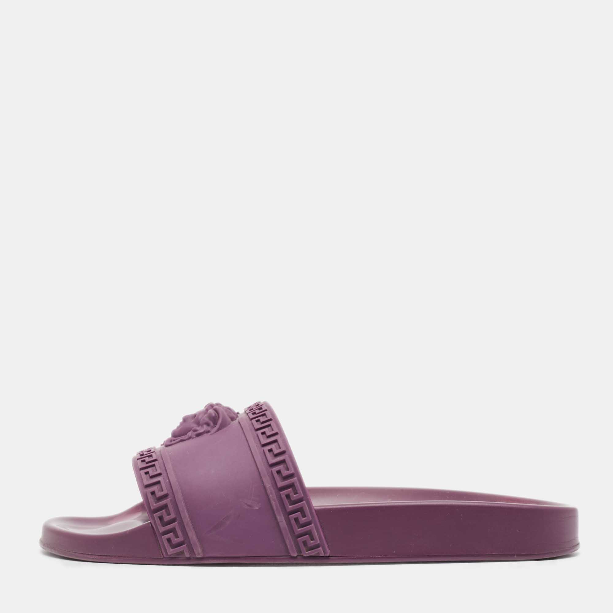 Pre-owned Versace Purple Rubber Medusa Slides Size 42
